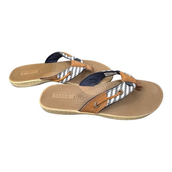 Sperry Seafish Mariner Top Sider Leather Flip Flops Nautical Striped Sandals 6.5 - Picture 6 of 7
